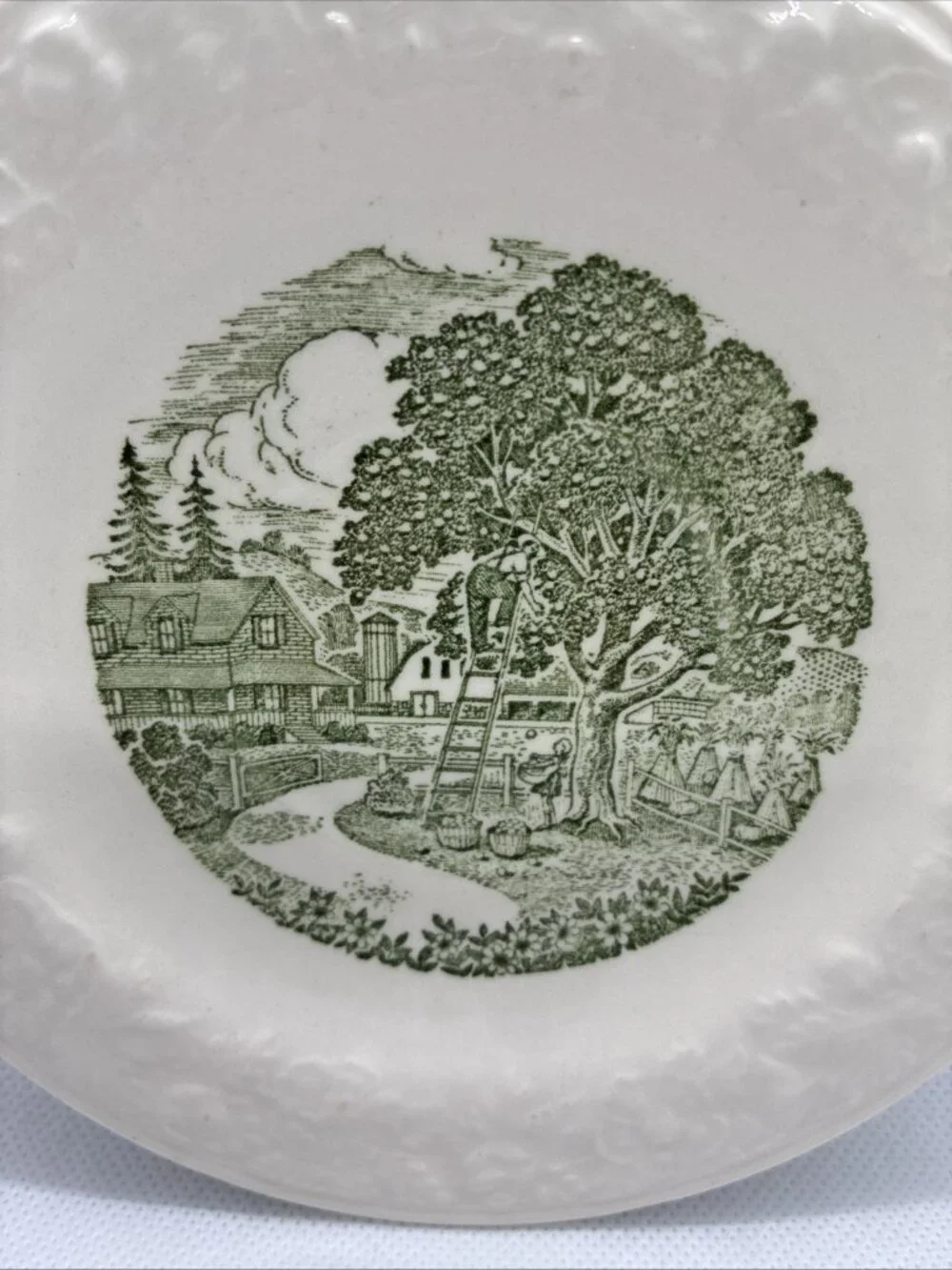 Vintage Taylor Smith Taylor Pastoral Green Transferware Trinket Dish Bread Plate